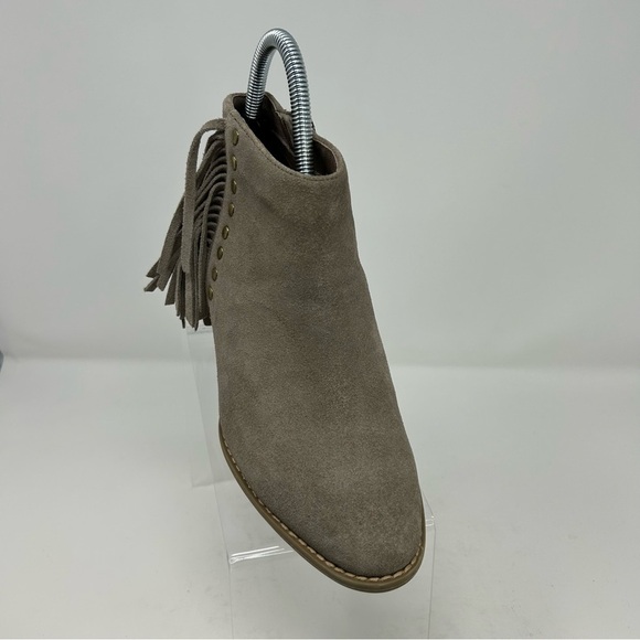 Vionic Western Faros Gray Leather Fringed Studded Ankle Boots Size 7 Almond Toe - Picture 2 of 12